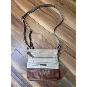 Stone Mountain Leather Crossbody Bag Beige Brown Small Organizer Purse